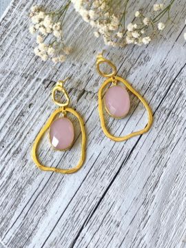 Brass Pink Chalcedony Stone Earring