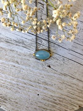 Large Aquamarine Stone Necklace in Silver