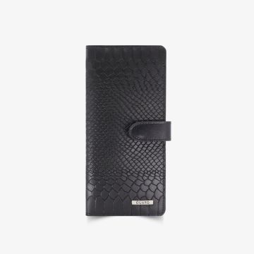 Derideposu Black Python Printed Parma Leather Portfolio Wallet