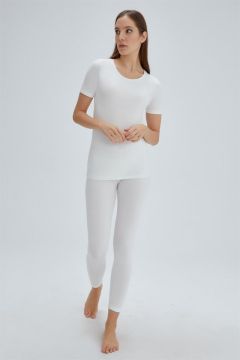 ecru female short-sleeved thermal top