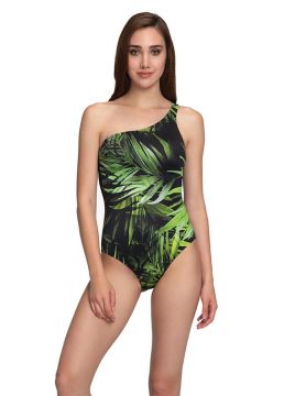 green one-shoulder swimsuit