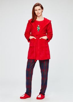 WOMEN DRESSING GOWN WITH RED POLAR POCKET