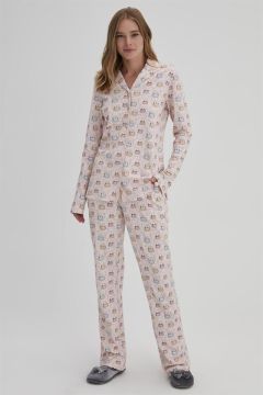 pink female rabbit shirt printed pajama sets