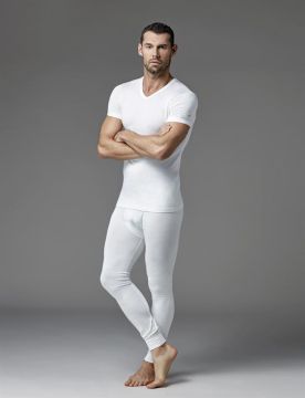 short sleeve v-neck top ecru single men thermal underwear