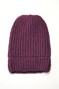 Damson hand-knitted beanie