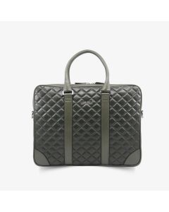 Derideposu Capitone Printed Laptop Entry Green Leather Briefcase