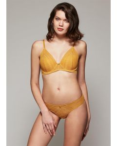 MUSTARD YELLOW PAMELA TRIANGLE BALCONET SINGLE BRA WITH LACE