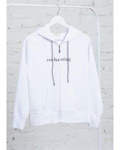 printed white woman zipper swatshırt