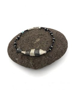 Silver Bracelet-Onyx Stone Fish