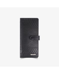 Derideposu Black Python Printed Parma Leather Portfolio Wallet