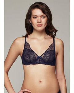 NAVY BLUE PERLA LACE TRIANGLE SINGLE BRA