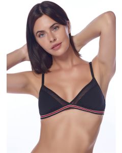 BLACK COTTON COATED BAND TRIANGLE SINGLE BRA