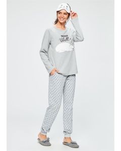 GRAY MELANGE ZERO-COLLAR WOMEN'S PAJAMAS SET