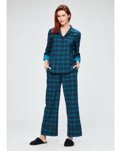 NAVY BLUE FLANEL SHIRT WOMEN'S PAJAMAS SET