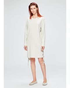 BEIGE ZERO COLLAR LONG SLEEVE HOME DRESS