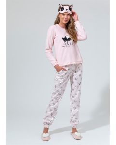 POWDER ROUND COLLAR POLAR PRINTED WOMEN'S PAJAMA SET