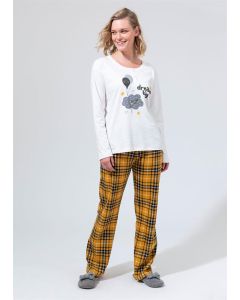 ECRU BUTTON PRINTED WOMEN'S PAJAMAS SET