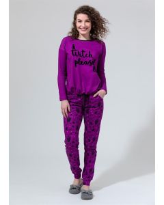 PURPLE ZERO COLLAR WOMEN'S PAJAMA SET