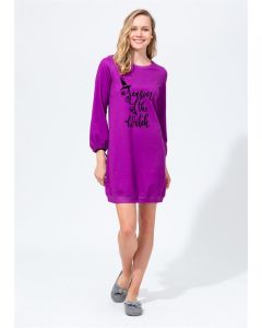 PURPLE ZERO COLLAR WITCH PRINTED WOMEN NIGHTGOWN