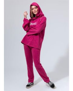 Melange pink double-breasted hooded sweatshirt women