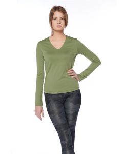 khaki v-neck women's long sleeve t-shirt