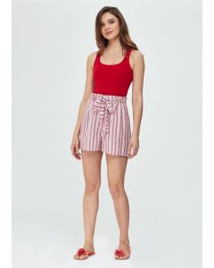 RED WOVEN STRIPED STRIPED WOMEN'S SHORTS