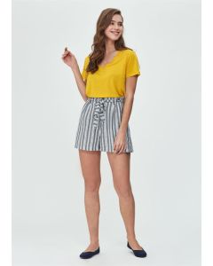 BLACK WOVEN STRIPED STRIPED WOMEN'S SHORTS