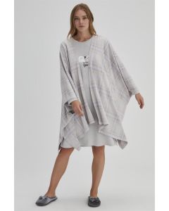 BEIGE WOMEN JACQUARD INTERLOCK PONCHO