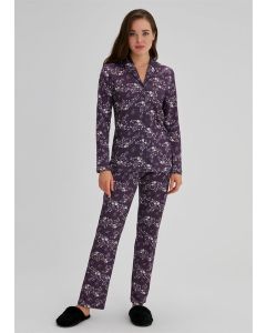 PURPLE WOMEN'S FLORAL SHIRT LONG SLEEVE PAJAMAS SET