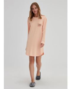 SALMON WOMEN O COLLAR LONG SLEEVE NIGHTGOWN