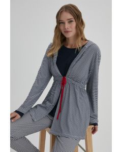 navy striped cotton robe woman