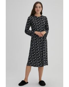 BLACK WOMEN'S COTTON FLOWER PATTERNED NIGHTGOWN