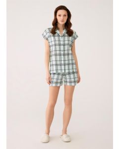 green plaid fabric modal women's short sleeve shirts team