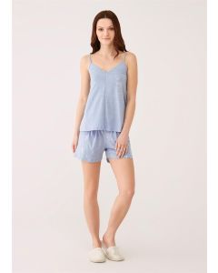 mélange blue suspenders shorts female team