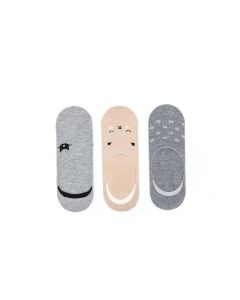 GRAY MELANGE-POWDER TRIPLE MIXED WOMEN FLAT SOCKS