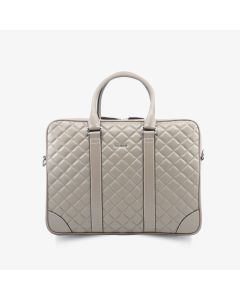 Derideposu Capitone Printed Laptop Entry Cream Leather Briefcase