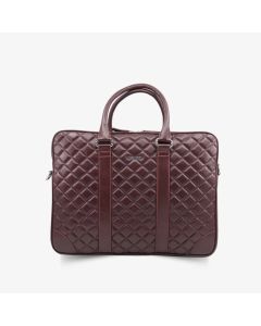 Derideposu Quilted Printed Laptop Entry Burgundy Leather Briefcase