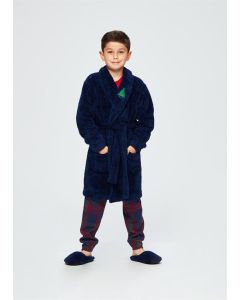 belted navy blue fleece dressing gown boy