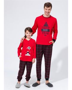 six red interlock rib jacquard buttoned boy pajama sets