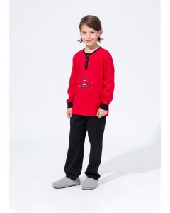 red interlock button printed boy pajama sets