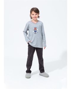 gray melange interlock boys v-neck printed pajama sets