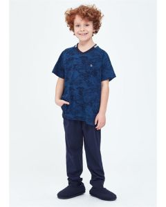 NAVY BLUE V-NECK SHORT SLEEVE PAJAMA SET