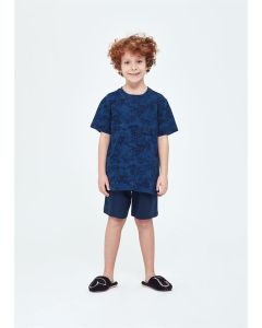 NAVY BLUE O-COLLAR SHORTS SET