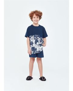 NAVY BLUE ZERO COLLAR MEN'S SHORTS SET