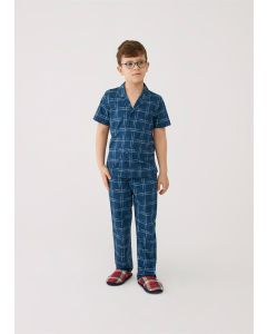 NAVY BLUE COTTON SHIRT PAJAMAS SET