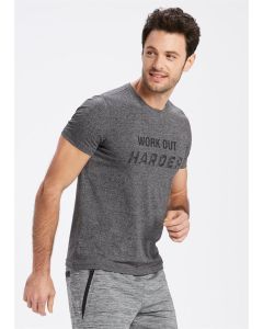 GRAY MELANGE ZERO COLLAR RELAX SPORT MEN T-SHIRT