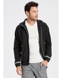 BLACK ZIPPERED HOODED SPORT MEN'S SWEATSHIRT