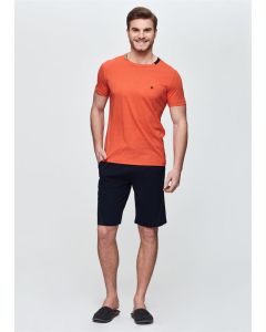 ORANGE ZERO-COLLAR SHORTS SET