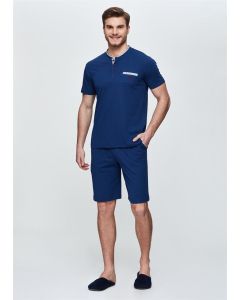 SAX V-NECK MODAL POCKET BUTTON MEN'S SHORTS SET