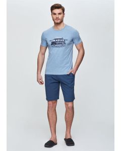 BLUE MELANGE ZERO COLLAR POCKET MEN'S SHORTS